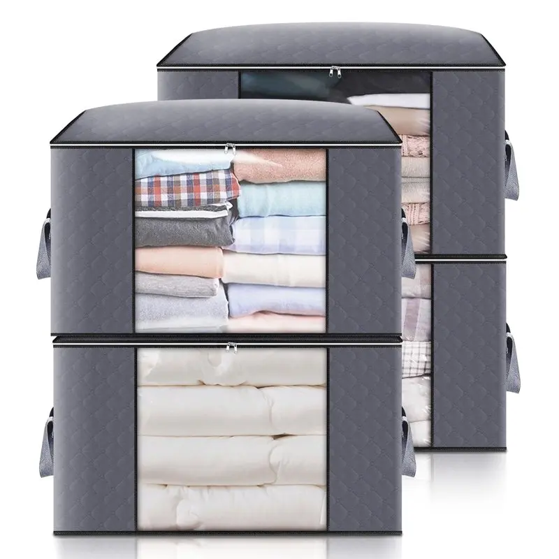 Large Capacity Dark Grey 4 Pack Clothes Storage Bags, Fabric Handles Reinforced Organizers Stainless Steel Zippers for Bedding,
Large Capacity Dark Grey 4 Pack Clothes Storage Bags, Fabric Handles Reinforced Organizers Stainless Steel Zippers for Bedding,