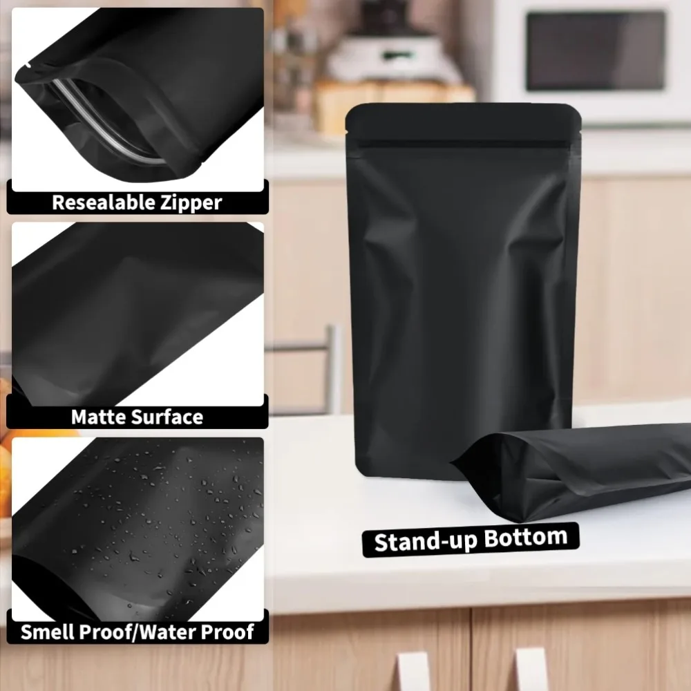 100 Pack Smell Proof Resealable Stand Up Bags Black 4x6in/3.51x5.12in Foil Packaging Pouch Plastic Matte Bags Cookies Snacks
100 Pack Smell Proof Resealable Stand Up Bags Black 4x6in/3.51x5.12in Foil Packaging Pouch Plastic Matte Bags Cookies Snacks