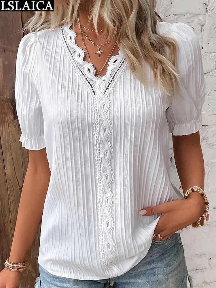 Chic Plus Size Women Tops and Blouses Lace Splic Short Sleeve Blouse Best Selling Ladies Clothing 2023 Summer Office Lady Shirts
Chic Plus Size Women Tops and Blouses Lace Splic Short Sleeve Blouse Best Selling Ladies Clothing 2023 Summer Office Lady Shirts