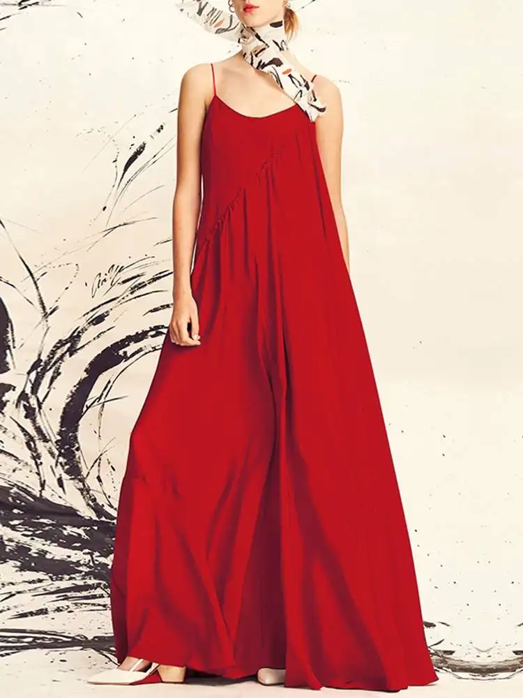 

Женское длинное платье VONDA в богемном стиле, длинное модное сексуальное Макси-Платье на бретелях-спагетти без рукавов, повседневное пляжное свободное платье с V-образным вырезом, лето 2023