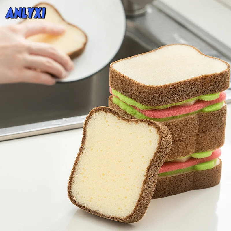 

Creative Toast Shape Dish-washing Sponges Washable Scrubber Tools for Pots Dishes Kitchen Accessories Household Cleaning Gadget