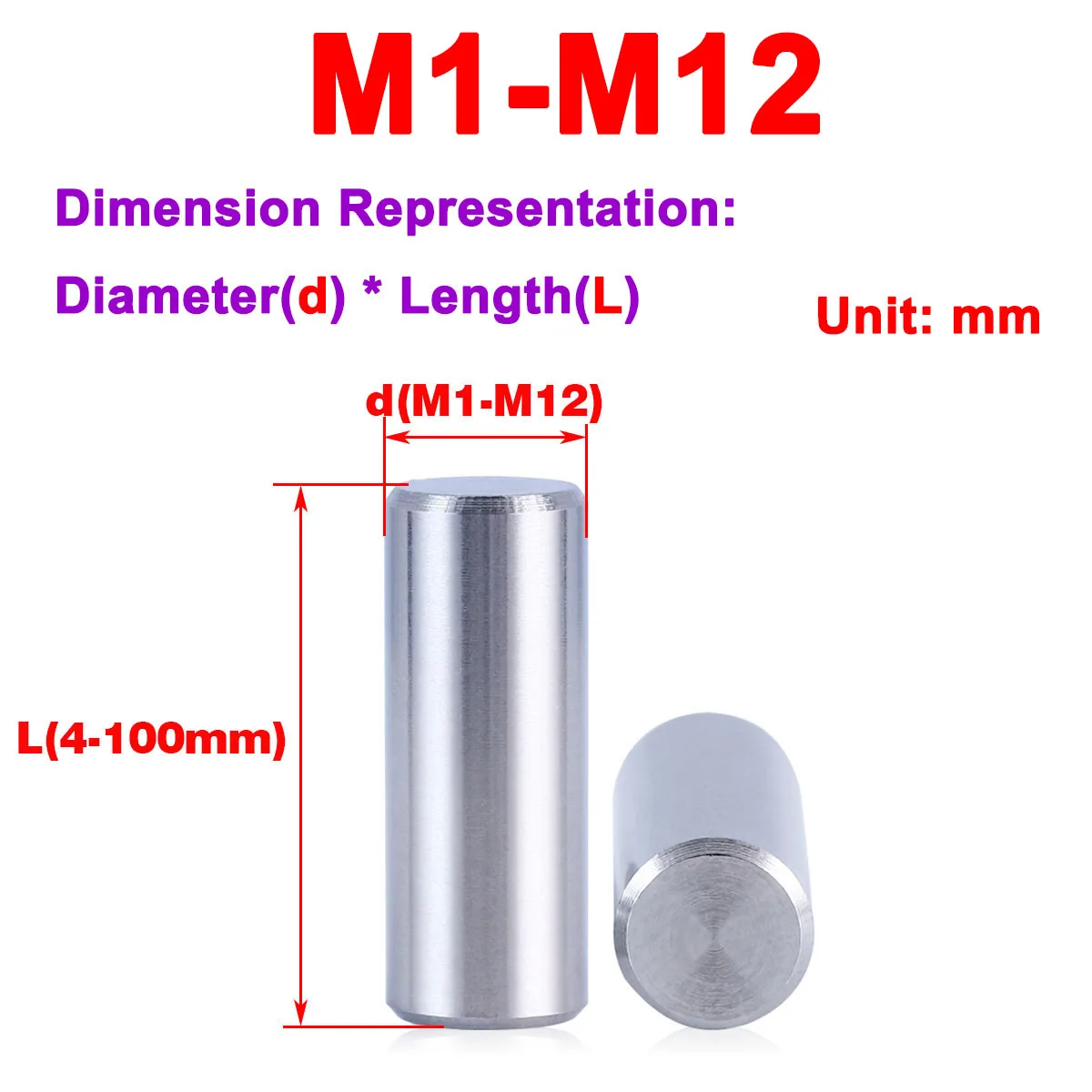 

304 Stainless Steel Solid Cylindrical Pin / Locating Pin / Fixing Pin M1-M12