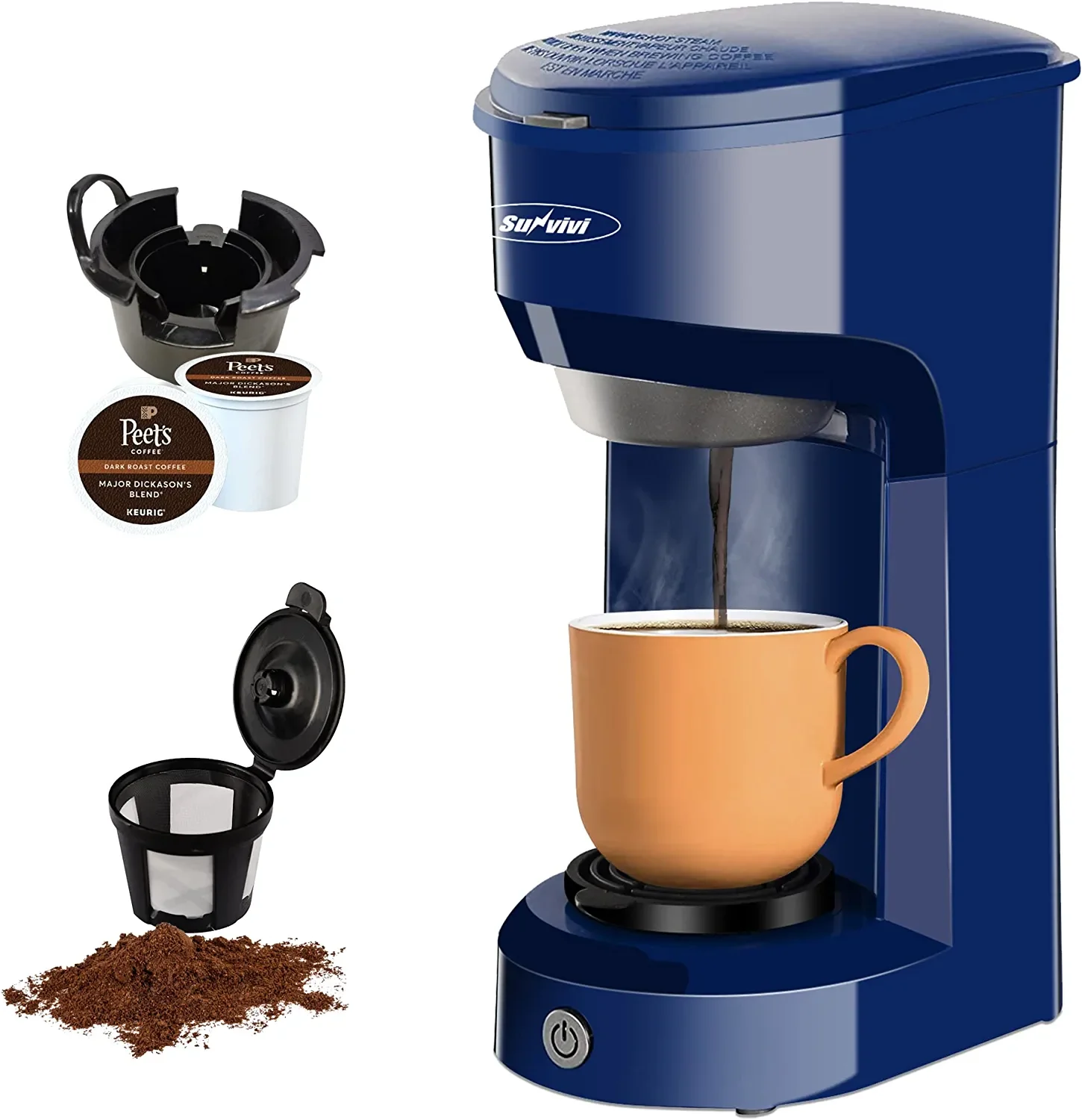 Single Serve Coffee Maker 6-14OZ With Filter Coffee Brewer for K Cup Pods Capsule Ground Coffee Coffee Machine, Blue
Single Serve Coffee Maker 6-14OZ With Filter Coffee Brewer for K Cup Pods Capsule Ground Coffee Coffee Machine, Blue