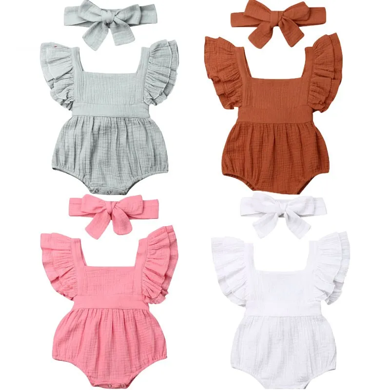 New 0-24M Baby Clothes Girl Solid Ruffle Romper Girls Jumpsuit Toddler Headband Newbron 2Pcs Set Kid Outfits Summer Clothing
New 0-24M Baby Clothes Girl Solid Ruffle Romper Girls Jumpsuit Toddler Headband Newbron 2Pcs Set Kid Outfits Summer Clothing
