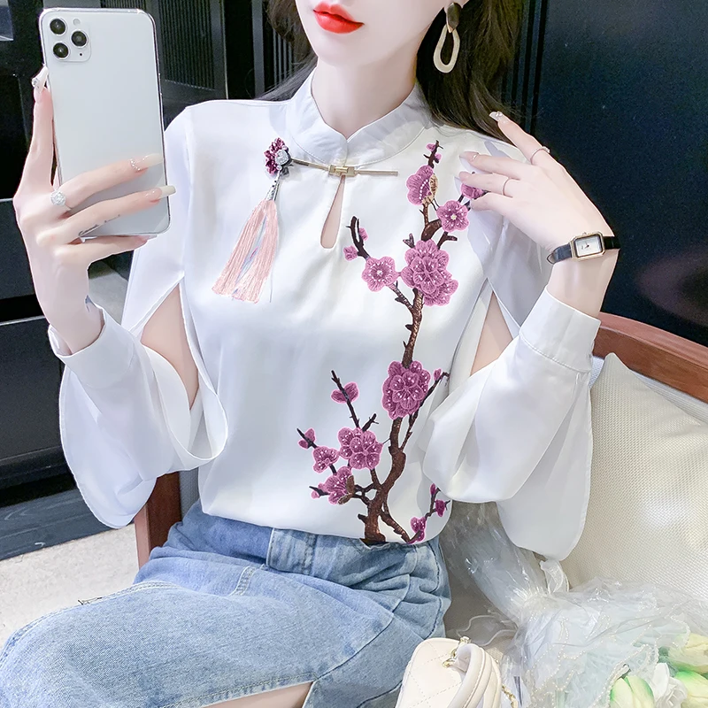 Chiffon Women's Shirts Summer 2023 New Floral Chinese Style Blouses Loose Top Long Sleeves Hollow O-Neck Clothing YCMYUNYAN
Chiffon Women's Shirts Summer 2023 New Floral Chinese Style Blouses Loose Top Long Sleeves Hollow O-Neck Clothing YCMYUNYAN