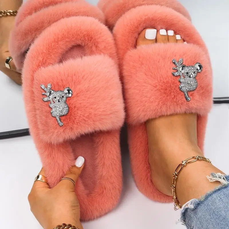 Lovely Women Winter Autumn Fur Slippers Animal Koala Tree Full Rhinestone Flip Flops Faux Plush Slides Ladies Cute Shoes
Lovely Women Winter Autumn Fur Slippers Animal Koala Tree Full Rhinestone Flip Flops Faux Plush Slides Ladies Cute Shoes