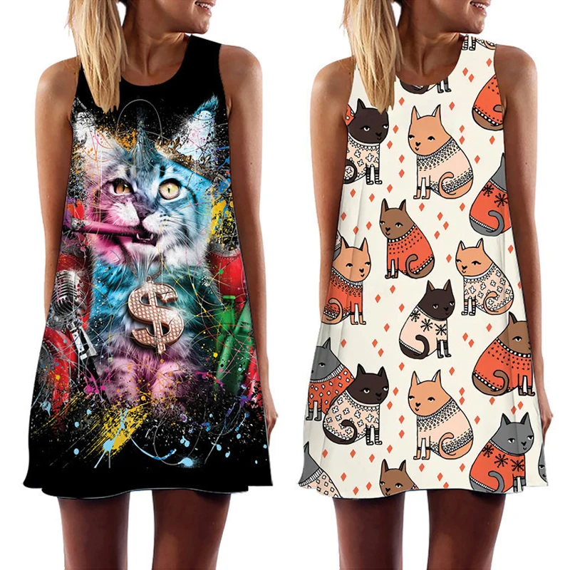 2023 Women's Animal Printed Vest Dress Funny O-Neck Sleeveless Mini Dress for Women Casual Loose Sweet A-Line Sundress Vestidos
2023 Women's Animal Printed Vest Dress Funny O-Neck Sleeveless Mini Dress for Women Casual Loose Sweet A-Line Sundress Vestidos