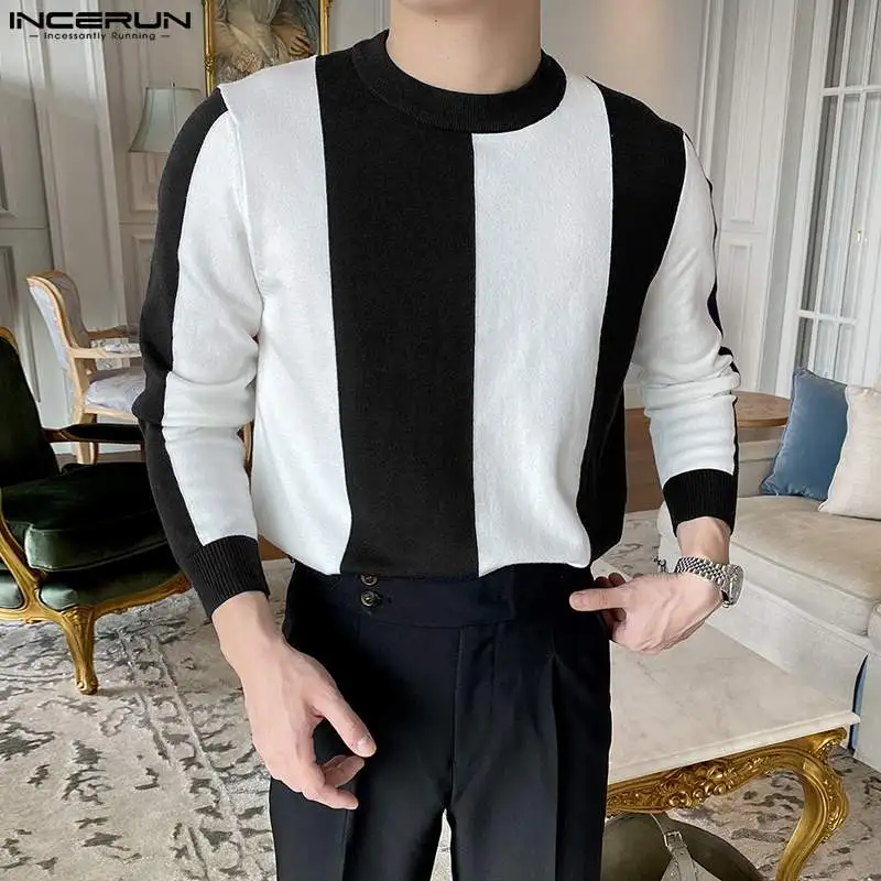 Stylish Hot Sale Tops INCERUN New Men's Color Contrast Splicing T-shirts Fashion Casual Male O-Neck Knitting Camiseta S-5XL 2023 
Stylish Hot Sale Tops INCERUN New Men's Color Contrast Splicing T-shirts Fashion Casual Male O-Neck Knitting Camiseta S-5XL 2023