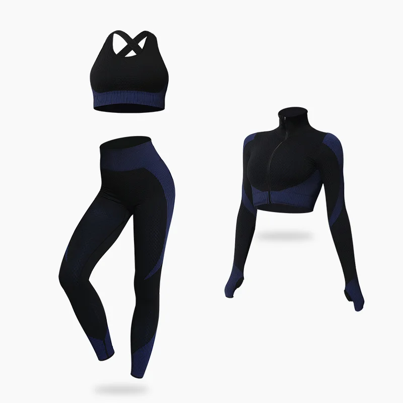 Seamless Yoga Suit Women's New Knitted Hip Elastic Fitness Sportswear Long Sleeve Cut Top High Waist Leggings 3-piece Set
Seamless Yoga Suit Women's New Knitted Hip Elastic Fitness Sportswear Long Sleeve Cut Top High Waist Leggings 3-piece Set