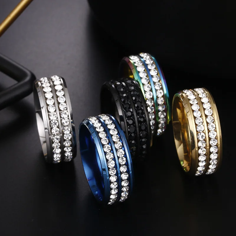 European and American Titanium Steel Diamond Ring Double Row Diamond Zircon Jewelry High Quality Stainless Steel Couple Ring
European and American Titanium Steel Diamond Ring Double Row Diamond Zircon Jewelry High Quality Stainless Steel Couple Ring