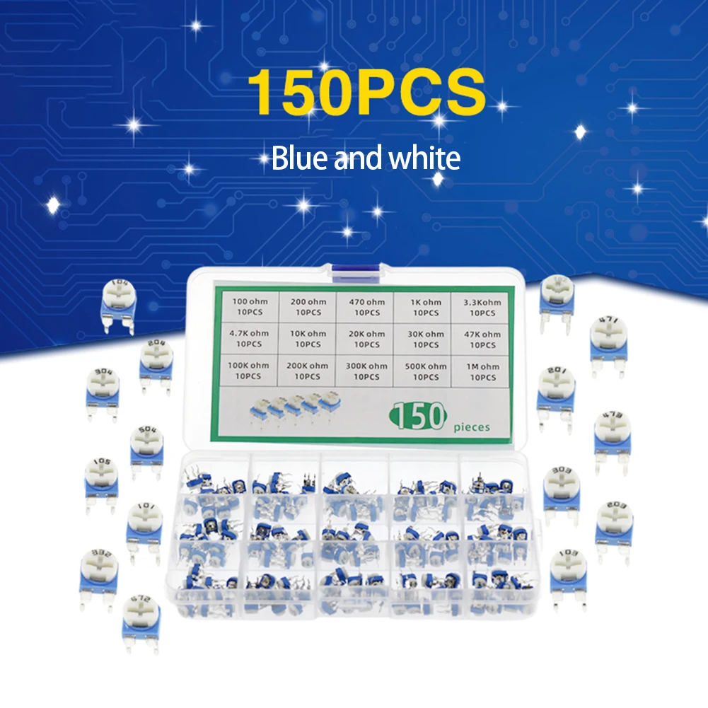 15 Specifications RM065 Blue And White Adjustable Resistor 6mm Sorting Box Set Kit 150pcs Electrical Equipment Parts
15 Specifications RM065 Blue And White Adjustable Resistor 6mm Sorting Box Set Kit 150pcs Electrical Equipment Parts