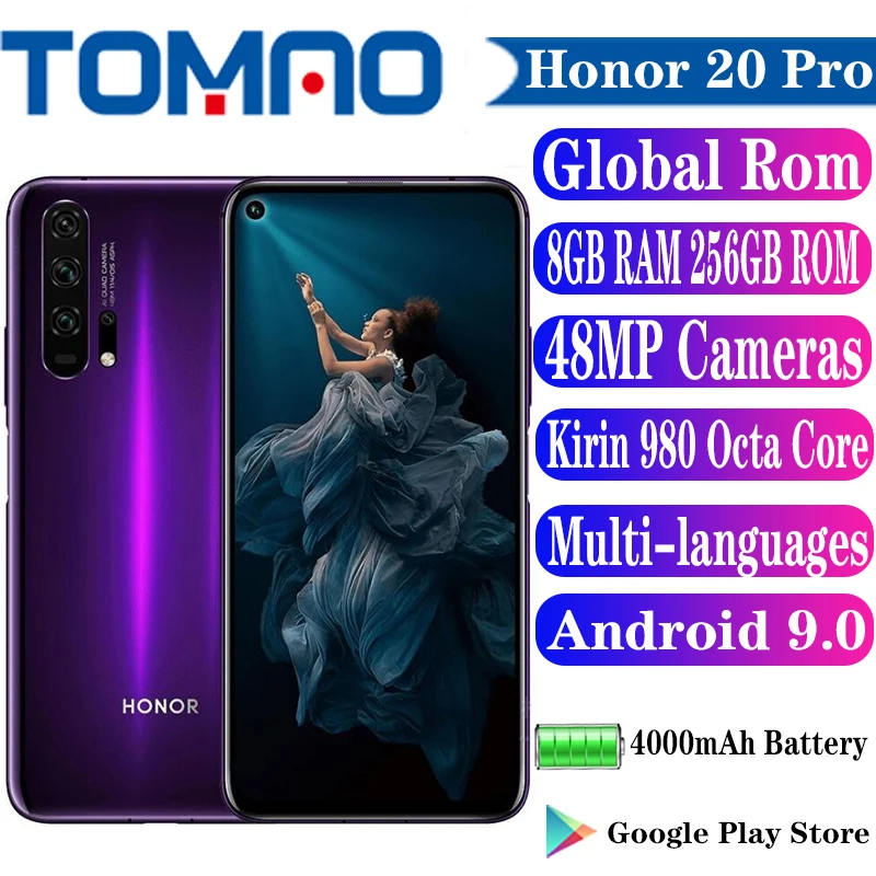 Оригинальный официальный новый смартфон Honor 20 Pro Octa Core Kirin 980 8 ГБ RAM 128 256 ROM 6 26 "48MP