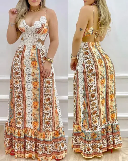 Floral Print Contrasting Lace Backless Long Dress 2023 New Hot Selling Fashion Casual Women's Clothing
Floral Print Contrasting Lace Backless Long Dress 2023 New Hot Selling Fashion Casual Women's Clothing