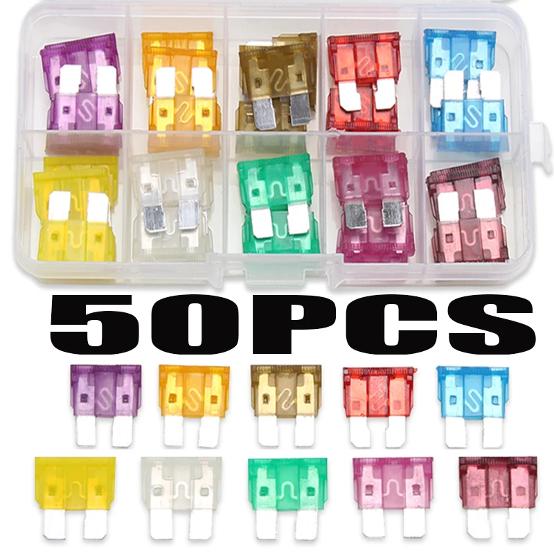 50pcs Car Fuses 3A 5A 7.5A 10A 15A 20A 25A 30A 35A 40A Blade Standard Mini Auto Fuse Assortment Kit For Mid-sized Car
50pcs Car Fuses 3A 5A 7.5A 10A 15A 20A 25A 30A 35A 40A Blade Standard Mini Auto Fuse Assortment Kit For Mid-sized Car