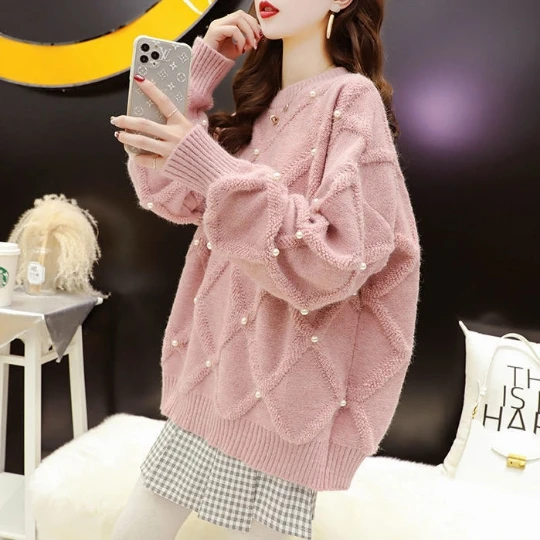 Pink Girl Pear Casual Pullovers Women Fall Winter low collar Loose Long Sweaters Street wear Warm Outerwear Overcoat Top Cloth
Pink Girl Pear Casual Pullovers Women Fall Winter low collar Loose Long Sweaters Street wear Warm Outerwear Overcoat Top Cloth
