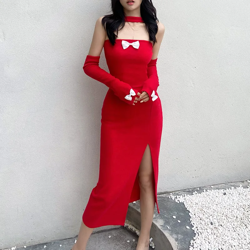 Sexy Hanging Neck Long-sleeved Bustier Christmas Dresses for Women Birthday Dress Red Skirt Nightclub Clothing Vintage Dress
Sexy Hanging Neck Long-sleeved Bustier Christmas Dresses for Women Birthday Dress Red Skirt Nightclub Clothing Vintage Dress