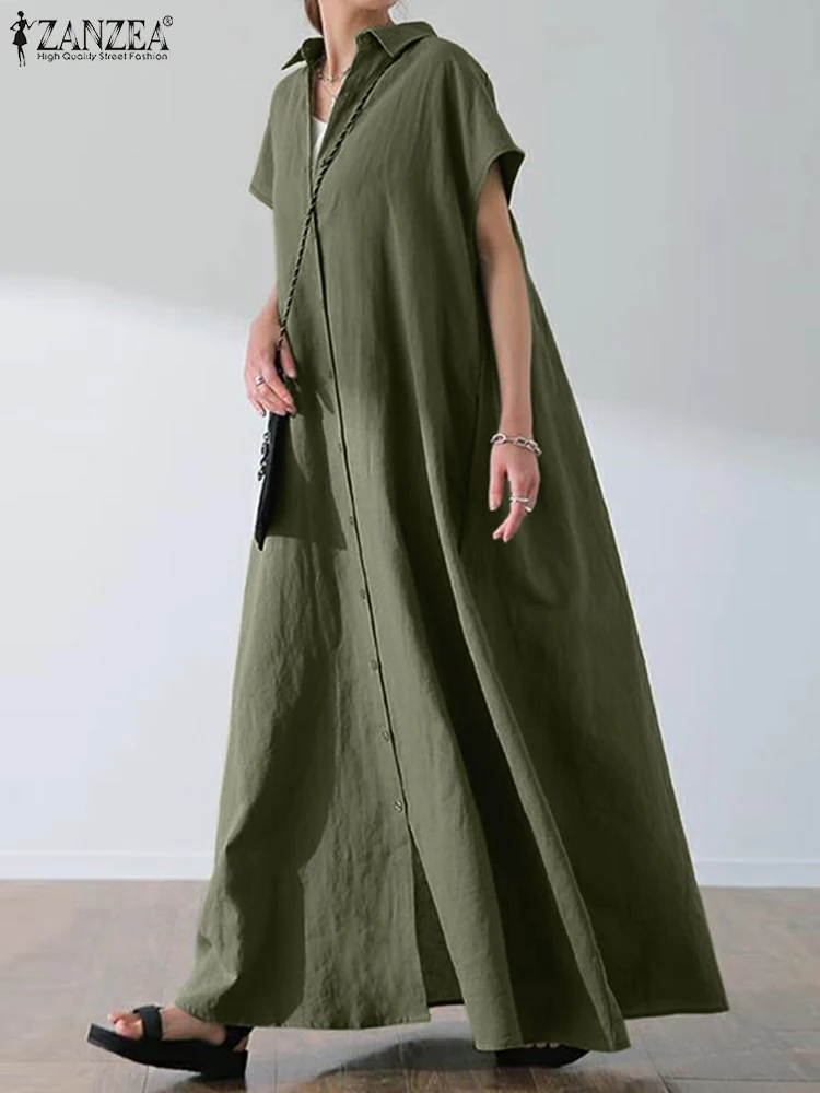 Elegant Dresses ZANZEA Fashion Women Lapel Maxi Long Dress Short Sleeve Solid Shirt Vestido Holiday Caual Sundress Robe Femme
Elegant Dresses ZANZEA Fashion Women Lapel Maxi Long Dress Short Sleeve Solid Shirt Vestido Holiday Caual Sundress Robe Femme