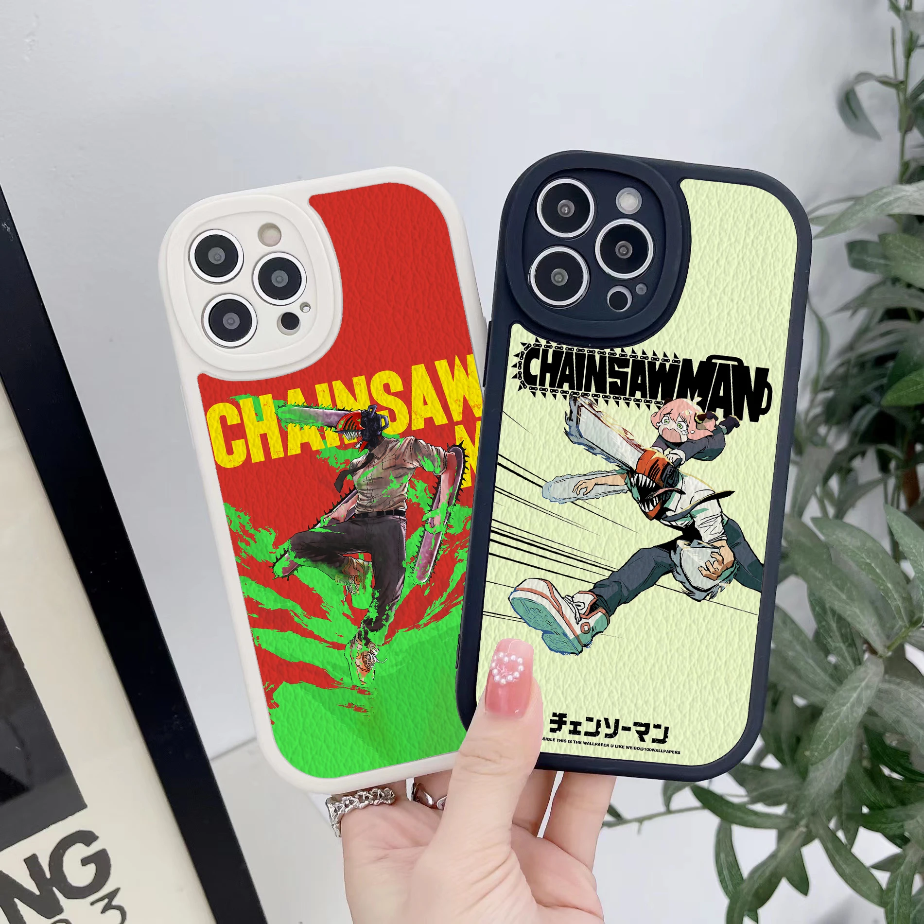 

Cartoon Chainsaw Man Comic Anime チェンソーマン Lens Protection Leather Phone Case For iPhone11 12Pro 13 14 XSMax XR SE2022 8Plus Cover