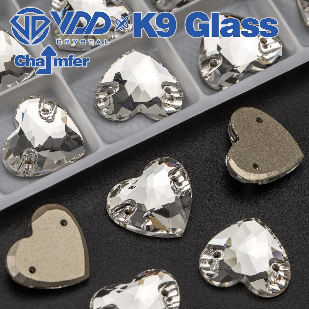 

Высококачественные стеклянные стразы VDD K9 в форме сердца для шитья, прозрачные кристаллы, камни с плоским основанием для одежды, аксессуары ...
