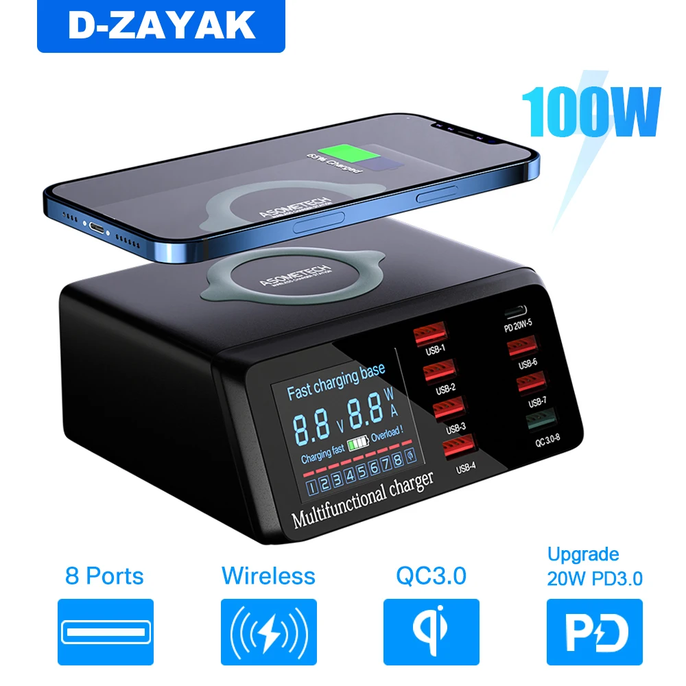 Многофункциональное Зарядное устройство USB Type C PD, 10 Вт, 100 Вт, быстрая Беспроводная зарядка Qi, зарядная станция USB для iPhone 13, Xiaomi
Многофункциональное Зарядное устройство USB Type C PD, 10 Вт, 100 Вт, быстрая Беспроводная зарядка Qi, зарядная станция USB для iPhone 13, Xiaomi