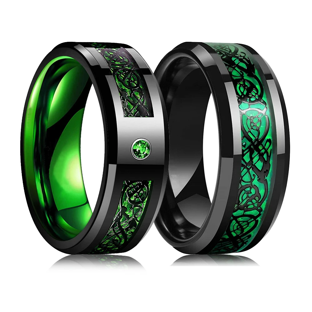 Fashion Black Tungsten Wedding Celtic Dragon Rings For Men Inlaid Green Zircon Punk Men Stainless Steel Green Carbon Fibre Ring
Fashion Black Tungsten Wedding Celtic Dragon Rings For Men Inlaid Green Zircon Punk Men Stainless Steel Green Carbon Fibre Ring