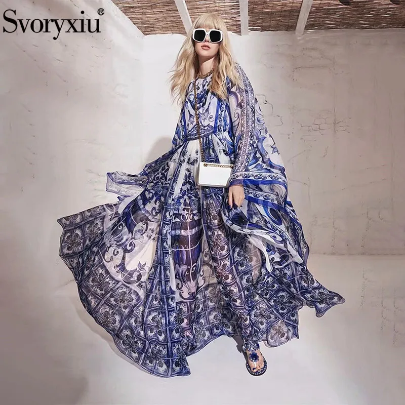 Svoryxiu Designer Runway Fashion Summer Blue And White Porcelain Maxi Long Dress Women's Batwing Sleeve High Waist Long Dress
Svoryxiu Designer Runway Fashion Summer Blue And White Porcelain Maxi Long Dress Women's Batwing Sleeve High Waist Long Dress