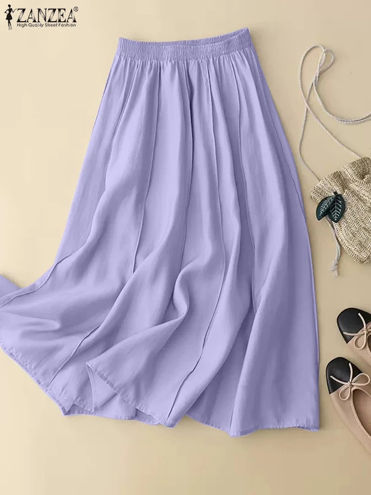 Юбка ZANZEA Женская Повседневная трапециевидная, свободная длинная Однотонная юбка с эластичной завышенной талией, праздничная в Корейском стиле, лето 2023 
Юбка ZANZEA Женская Повседневная трапециевидная, свободная длинная Однотонная юбка с эластичной завышенной талией, праздничная в Корейском стиле, лето 2023