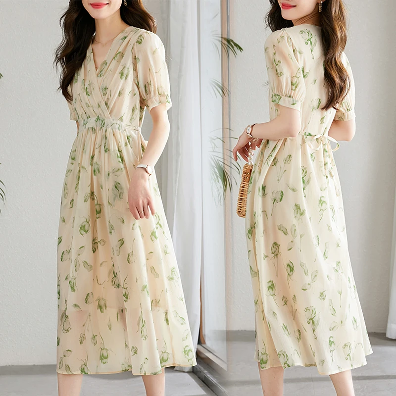 Elegant Party Floral Chiffon Dresses for Women 2023 Summer New Temperament Waist Thin French Lace-up Simple Casual Midi Dresses
Elegant Party Floral Chiffon Dresses for Women 2023 Summer New Temperament Waist Thin French Lace-up Simple Casual Midi Dresses