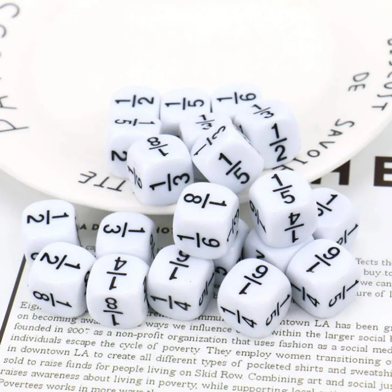 10 Pcs/set New 16*16mm White Fraction Dice Fractional Number Dice Montessori Educational Kids Math Toys for Children Games Toys
10 Pcs/set New 16*16mm White Fraction Dice Fractional Number Dice Montessori Educational Kids Math Toys for Children Games Toys
