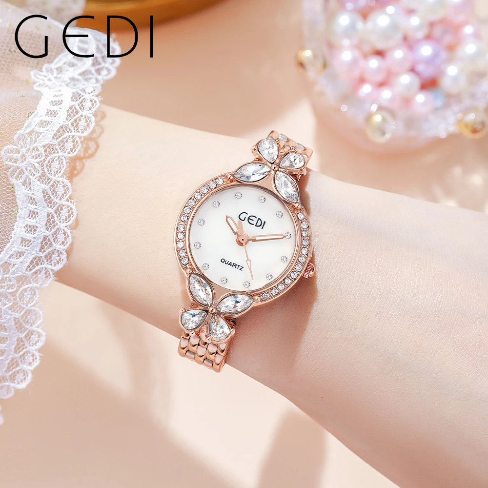 GEDI Crystal Flower Rose Gold Women's Wrist Watch for Women Luxury Brand Waterproof Woman Watch Zagarek Damski Dames Horloges
GEDI Crystal Flower Rose Gold Women's Wrist Watch for Women Luxury Brand Waterproof Woman Watch Zagarek Damski Dames Horloges
