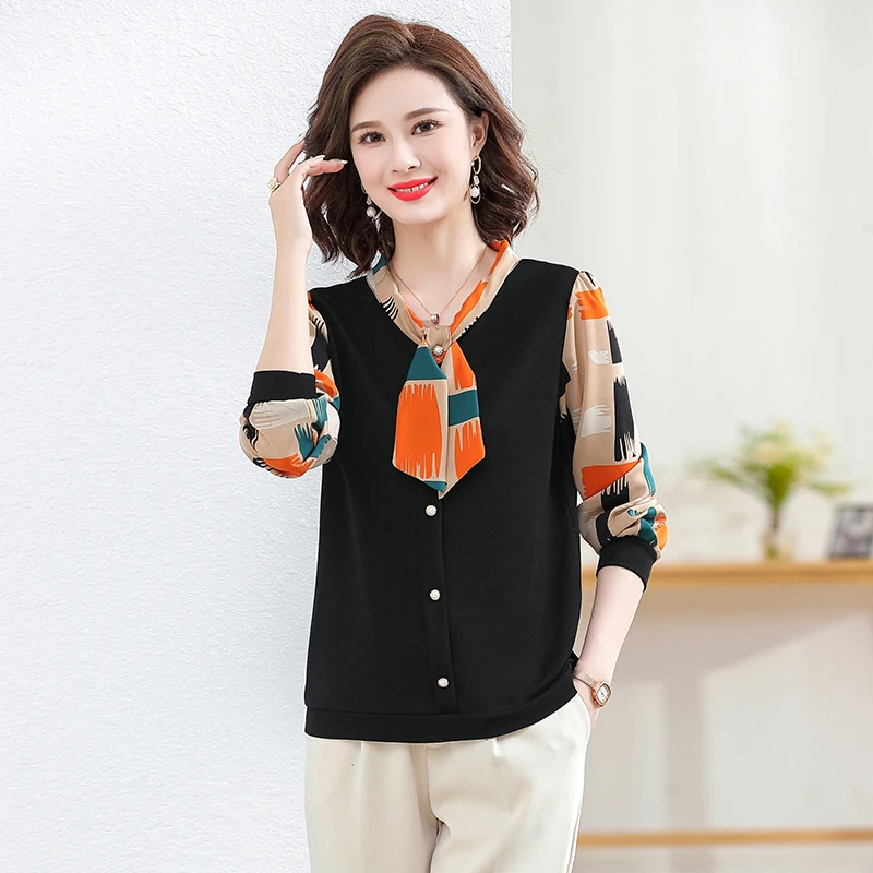 Весна-Осень 2022, топ, женский модный пуловер, футболки с бантом, женская одежда для мам среднего возраста
Весна-Осень 2022, топ, женский модный пуловер, футболки с бантом, женская одежда для мам среднего возраста