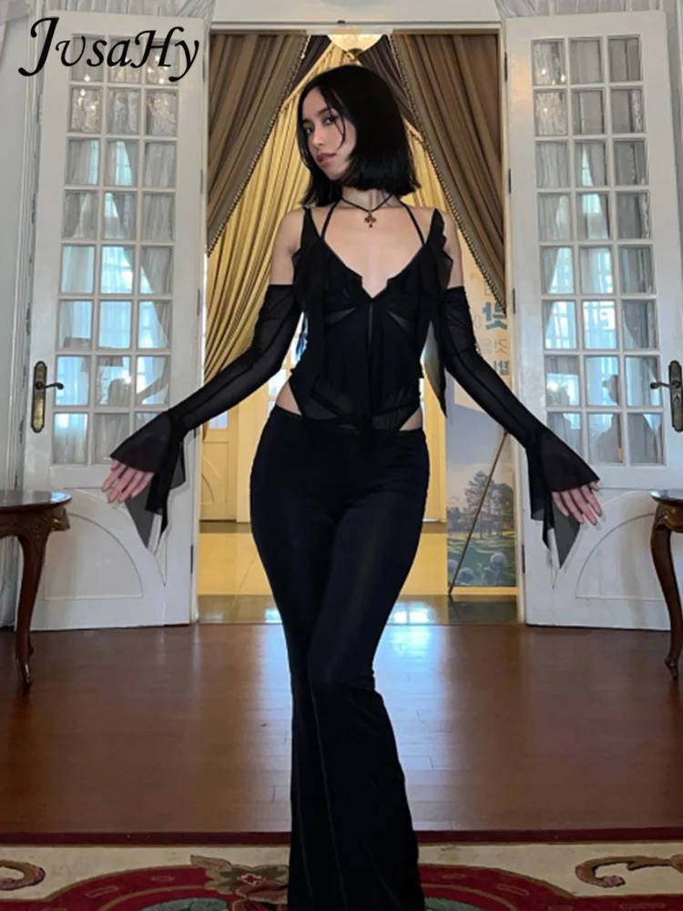 JusaHy Women 2023 New Black Patchwork Sexy See-through High Street Halter Deep-V Bodysuit Low Chest Long Sleeve Chic Tights
JusaHy Women 2023 New Black Patchwork Sexy See-through High Street Halter Deep-V Bodysuit Low Chest Long Sleeve Chic Tights