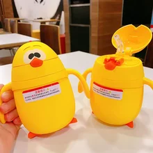 Baby Water Cup Straw Handle Cute Chick Student Portable Leak-proof Drink Water Handy Learn To Drink Childrens Glass Cup Gift