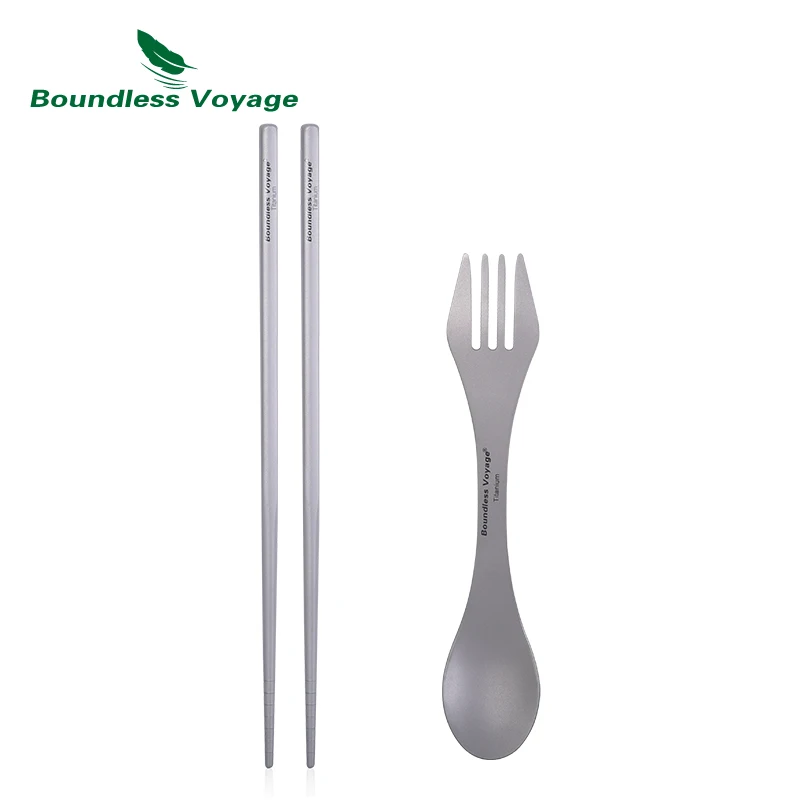 

2in1 Titanium Camping Fork Spoon Set Square Chopsticks Outdoor Camping Tableware Ultralight Kitchen Cutlery Set with Carry Bag