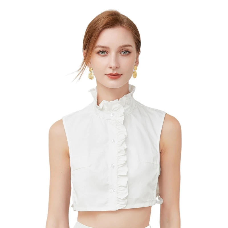 Women Vintage Ruffles Trim Blouse Detachable Dickey Stand-Up False Collar Button Down Layering White Half Shirt Crop Top
Women Vintage Ruffles Trim Blouse Detachable Dickey Stand-Up False Collar Button Down Layering White Half Shirt Crop Top