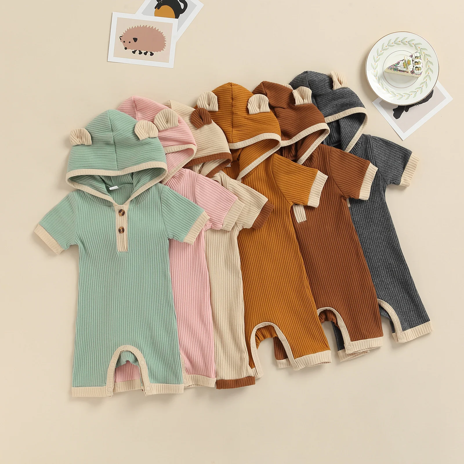 Emmababy 2022 Baby Summer Short Sleeve Jumpsuit Patchwork 1/4 Button Newborn Girl Boy Ribbed Hooded Rompers
Emmababy 2022 Baby Summer Short Sleeve Jumpsuit Patchwork 1/4 Button Newborn Girl Boy Ribbed Hooded Rompers