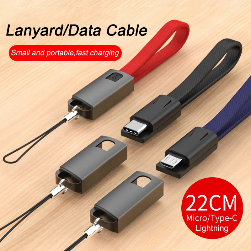 

Key Chain Cable USB Type C Extension Micro USB Lightning Data Cable 2.4A Fast Charging Portable Lanyard For Iphone 12 Xiaomi 13