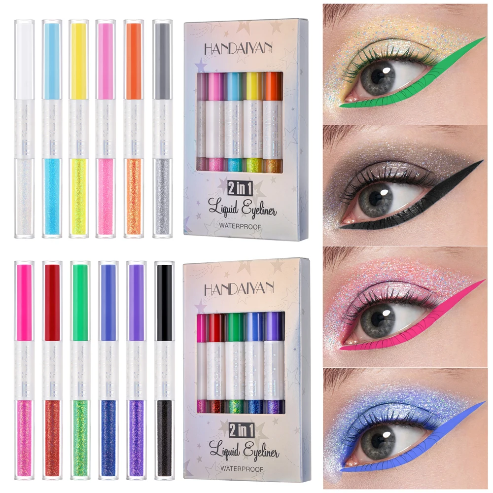 6 Colors/lot Handaiyan Double-headed Colorful Eyeliner Long-lasting Waterproof Shiny Matte Liquid Eyeliner Pen Set Cosmetics
6 Colors/lot Handaiyan Double-headed Colorful Eyeliner Long-lasting Waterproof Shiny Matte Liquid Eyeliner Pen Set Cosmetics