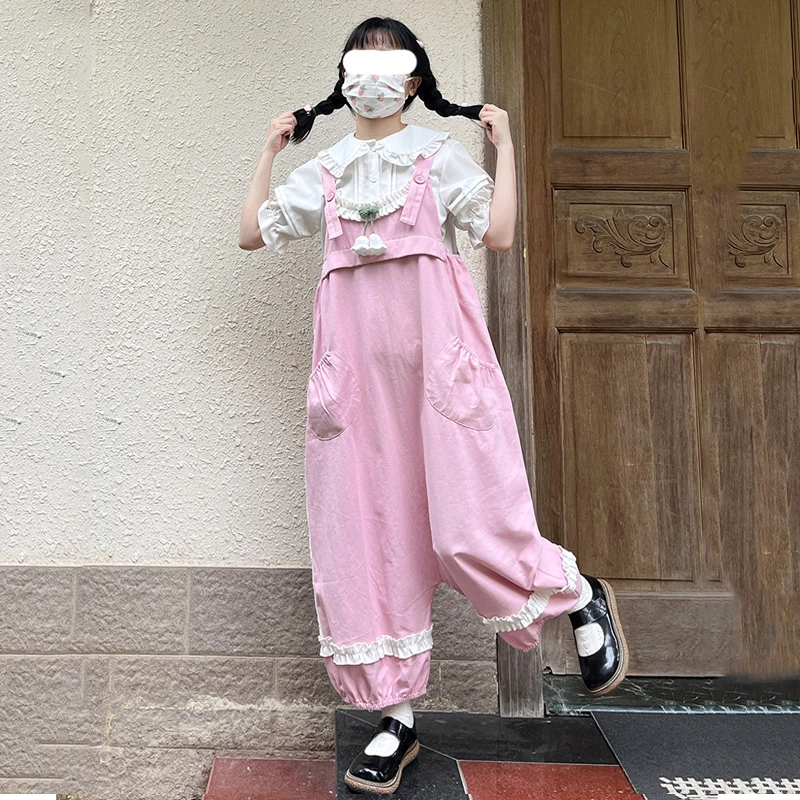 Japanese Soft Sister Women's Lolita Girls Stringy Selvedge Radish Bud Pants Loose Bow Suspenders Dungarees Student Shirt Sweet
Japanese Soft Sister Women's Lolita Girls Stringy Selvedge Radish Bud Pants Loose Bow Suspenders Dungarees Student Shirt Sweet