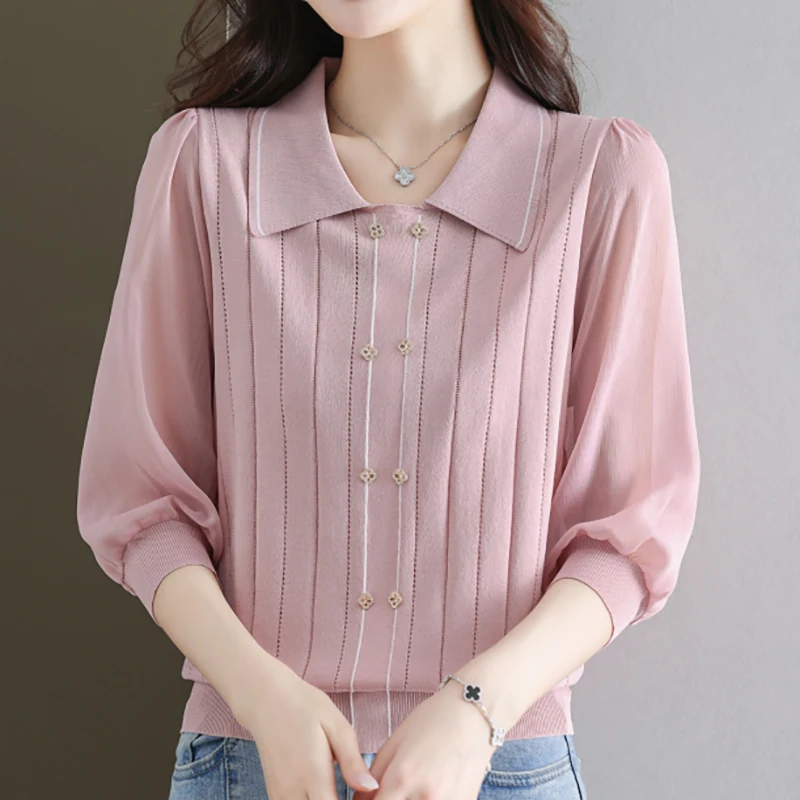Thin Knitted Sweaters For Women 2023 Summer Chiffon Half Sleeve Button Pullover Korean Fashion Hollow Out Womens Tops Pull Femme
Thin Knitted Sweaters For Women 2023 Summer Chiffon Half Sleeve Button Pullover Korean Fashion Hollow Out Womens Tops Pull Femme