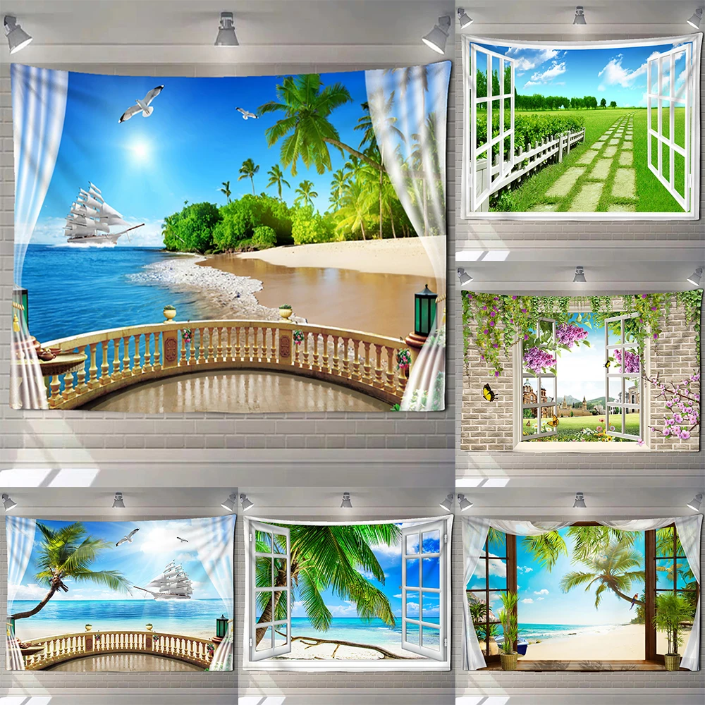 Imitation Window Landscape Tapestry Wall Hanging Tropical Tree Hanging Cloth Art Home Decor 3D HD Sea Sunrise Background Cloth
Imitation Window Landscape Tapestry Wall Hanging Tropical Tree Hanging Cloth Art Home Decor 3D HD Sea Sunrise Background Cloth