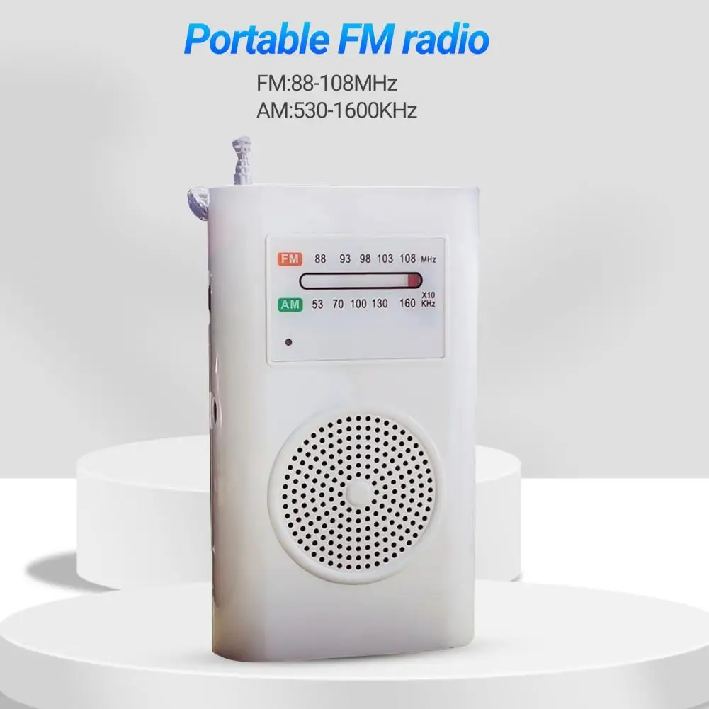 AM FM-радио портативный стабильный сигнал белый на батарейках AA Портативный