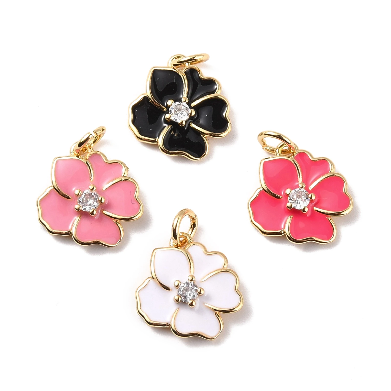 

Pandahall 10Pcs Mixed Color Flower Rack Plating Brass Micro Pave CZ Cubic Zirconia Charms with Jump Ring For Jewelry Making Gift