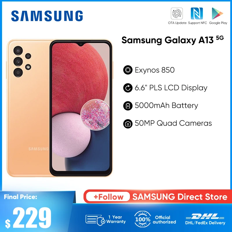 Samsung Galaxy A13 A135F-DS Android 12 Smartphone Exynos 850 Octa-core 5000mAh Battery 15W Fast Charge Mobile Phone Cellphone
Samsung Galaxy A13 A135F-DS Android 12 Smartphone Exynos 850 Octa-core 5000mAh Battery 15W Fast Charge Mobile Phone Cellphone