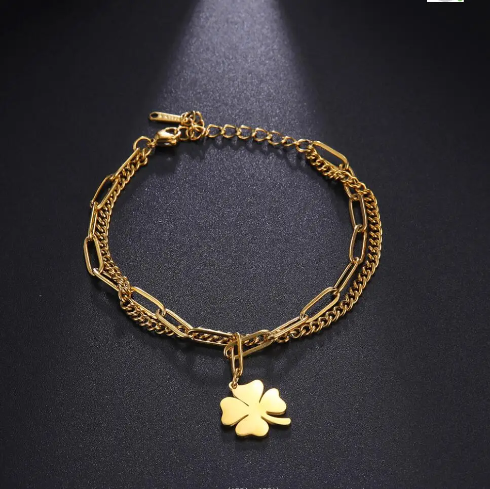 1pc Lucky 4 Leaf Stainless Stell Bracelet Gold Color Fashion Nice Women Jewelry Love Bracelet F0998
1pc Lucky 4 Leaf Stainless Stell Bracelet Gold Color Fashion Nice Women Jewelry Love Bracelet F0998
