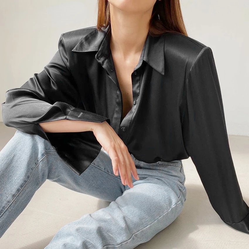 Elegant Satin Womens Shirts Long Sleeve Fashion 2021 Autumn Black Blouse Ladies Turn Down Collar Tops High Street
Elegant Satin Womens Shirts Long Sleeve Fashion 2021 Autumn Black Blouse Ladies Turn Down Collar Tops High Street