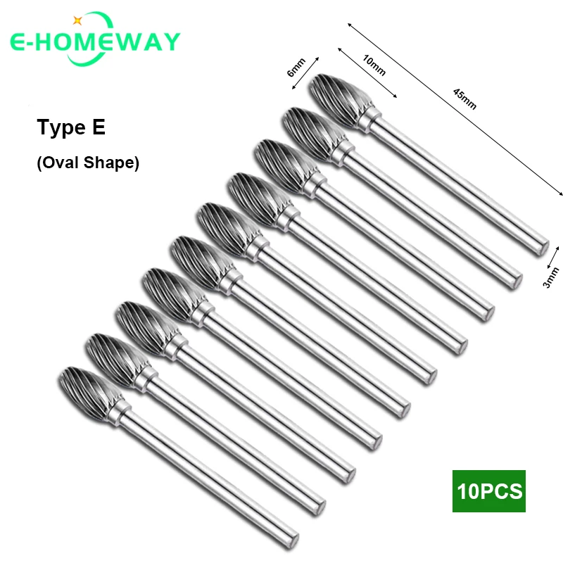 10 Pcs Type E 3*3/4/5/6mm Tungsten Carbide Rotary Files Set Milling Cutter for CNC Engraving, Grinding -Wood/Metal/Plastic/Steel
10 Pcs Type E 3*3/4/5/6mm Tungsten Carbide Rotary Files Set Milling Cutter for CNC Engraving, Grinding -Wood/Metal/Plastic/Steel