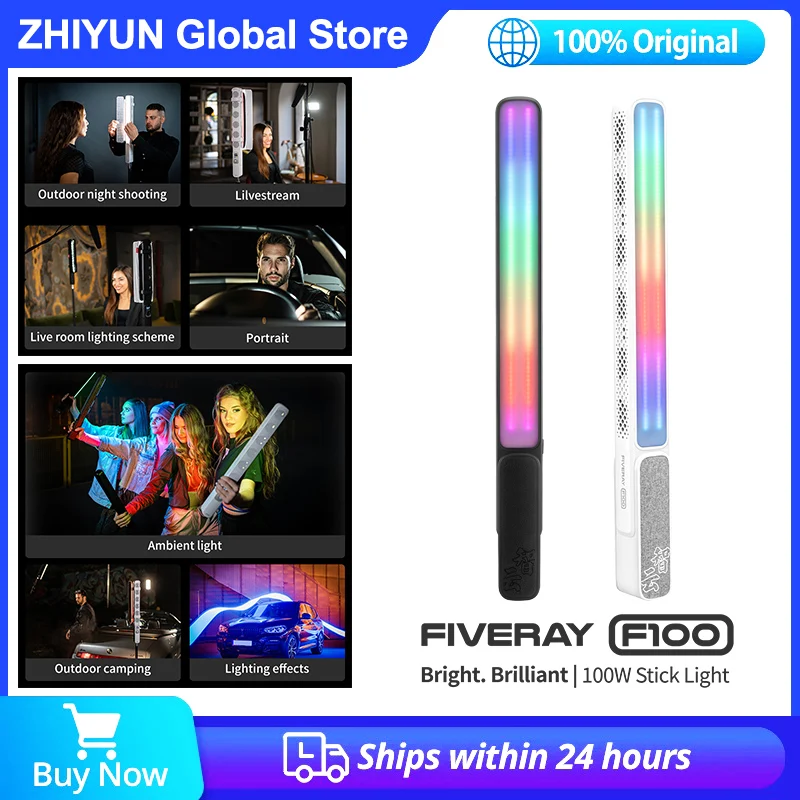 

Zhiyun FIVERAY F100 RGB Video Light Wand Stick 100W Photography 2700K-6200K Handheld Lamp For Youtube Live Streaming