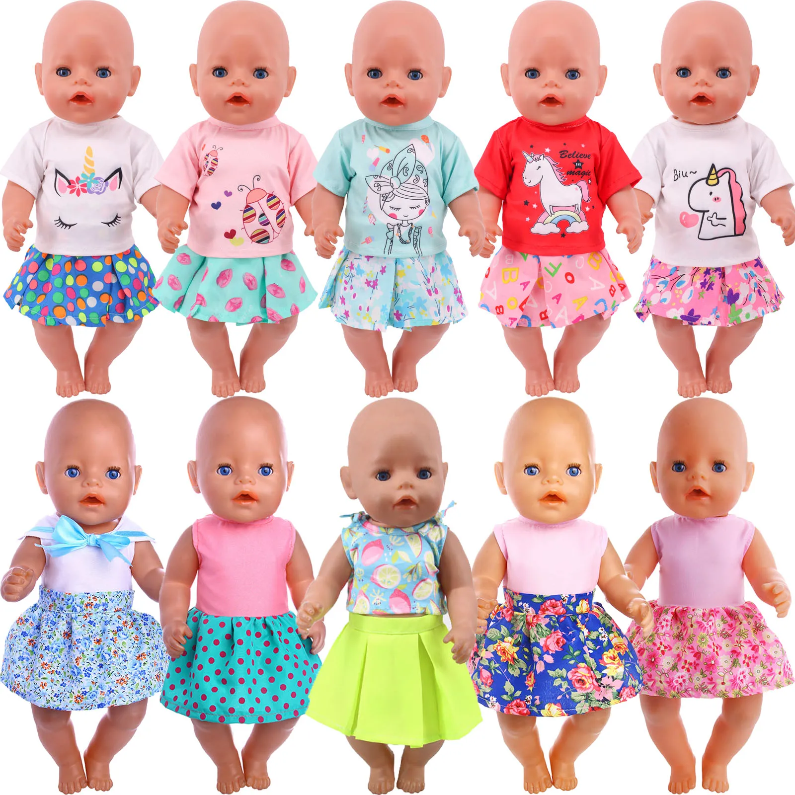 Doll Clothes Cartoon Print T-shirt + Skirt Fit 43 cm Baby 18 inch American Doll Girl Our Generation Dress Baby Reborn Dolls Gift
Doll Clothes Cartoon Print T-shirt + Skirt Fit 43 cm Baby 18 inch American Doll Girl Our Generation Dress Baby Reborn Dolls Gift