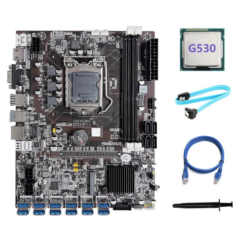 B75 ETH Mining Motherboard 12 PCIE To USB LGA1155 Motherboard With G530 CPU+SATA Cable+RJ45 Network Cable+Thermal Grease
B75 ETH Mining Motherboard 12 PCIE To USB LGA1155 Motherboard With G530 CPU+SATA Cable+RJ45 Network Cable+Thermal Grease